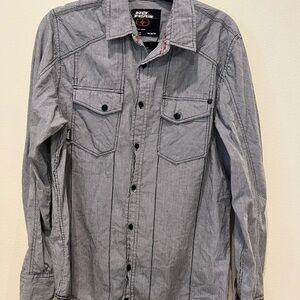 No Fear Black and White Striped Casual Button Down Shirt